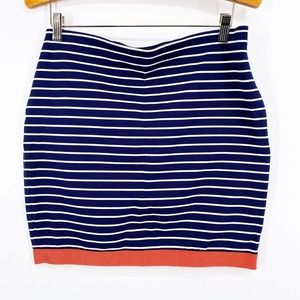 Ann Taylor Navy Blue White Striped Coral Grosgrain Ribbon Trim Nautical Skirt 6